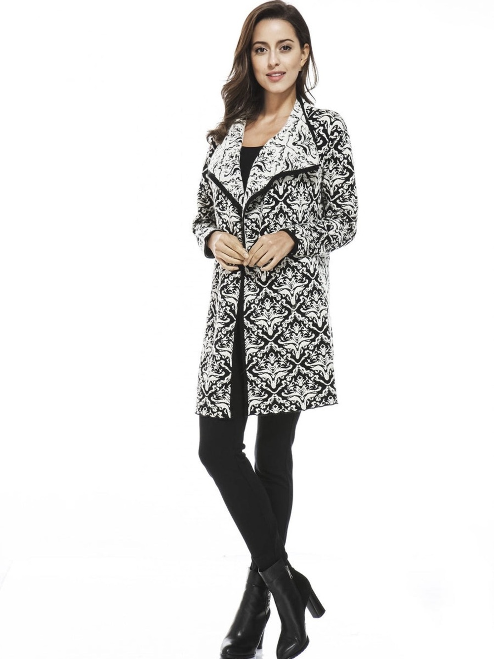 Navy and Taupe L Avant Guarde Jacquard Knit Jacket